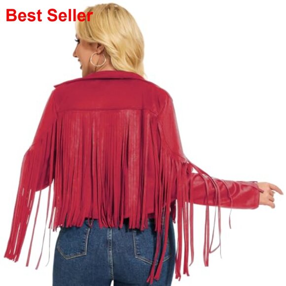 Faux Suede Leather Fringe Jacket Tassel Western Motorcycle Coat - Picture 4 of 6